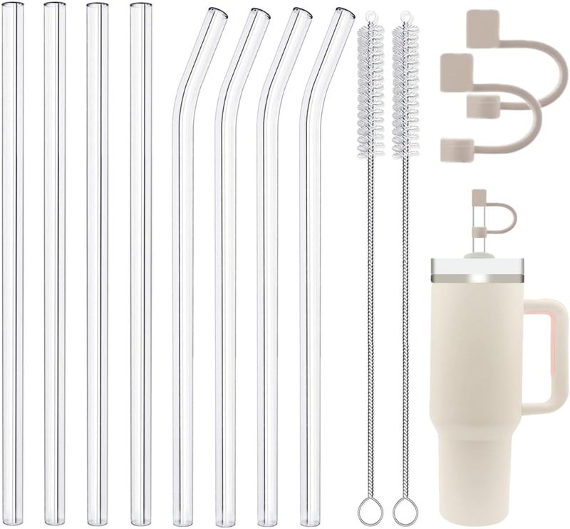 Cusfele Replacement Glass Straw Compatible with Stanley 40 oz 30 oz Cup Tumbler, Reusable Straw with Covers and Cleaning Brush, 12 PCS - Image 1